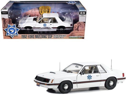 Brand new 1/18 scale diecast car model of 1982 Ford Mustang SSP White "Arizona Department of Public Safety" die cast mod