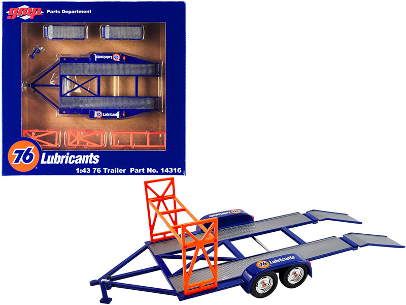 Brand new 1/43 scale diecast model of Tandem Car Trailer with Tire Rack Blue "Union 76" for 1/43 scale model cars by GMP