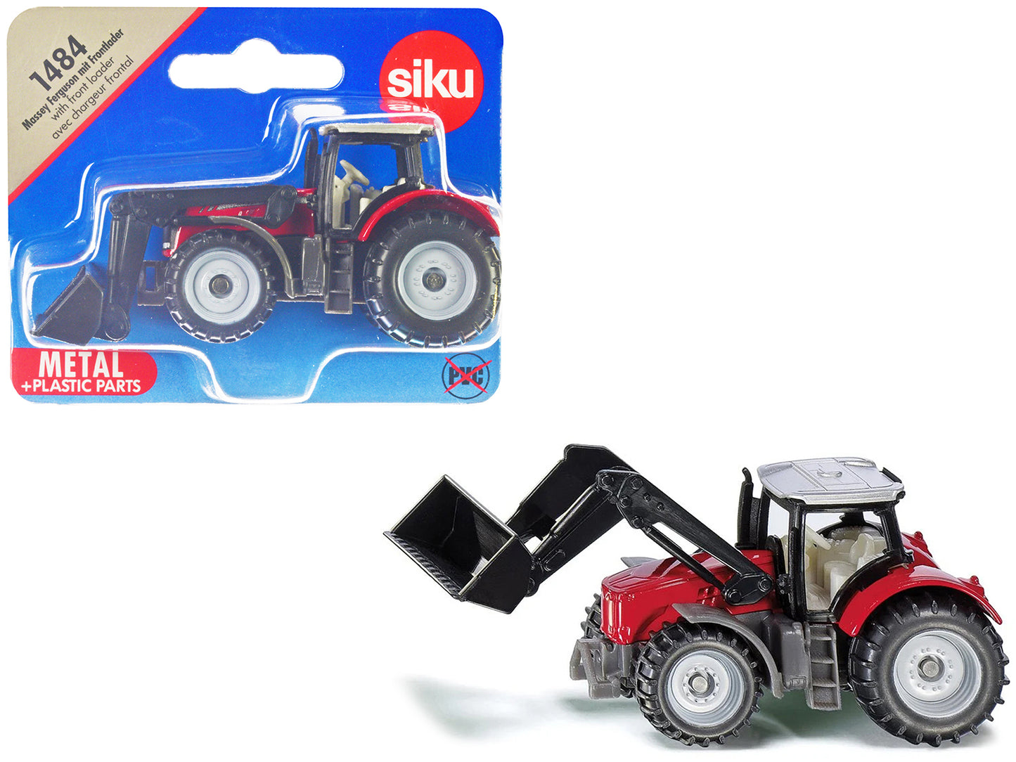 Brand new diecast model of Massey Ferguson Tractor with Front Loader Red with Silver Top die cast model by Siku.
Brand new box.
Detailed e