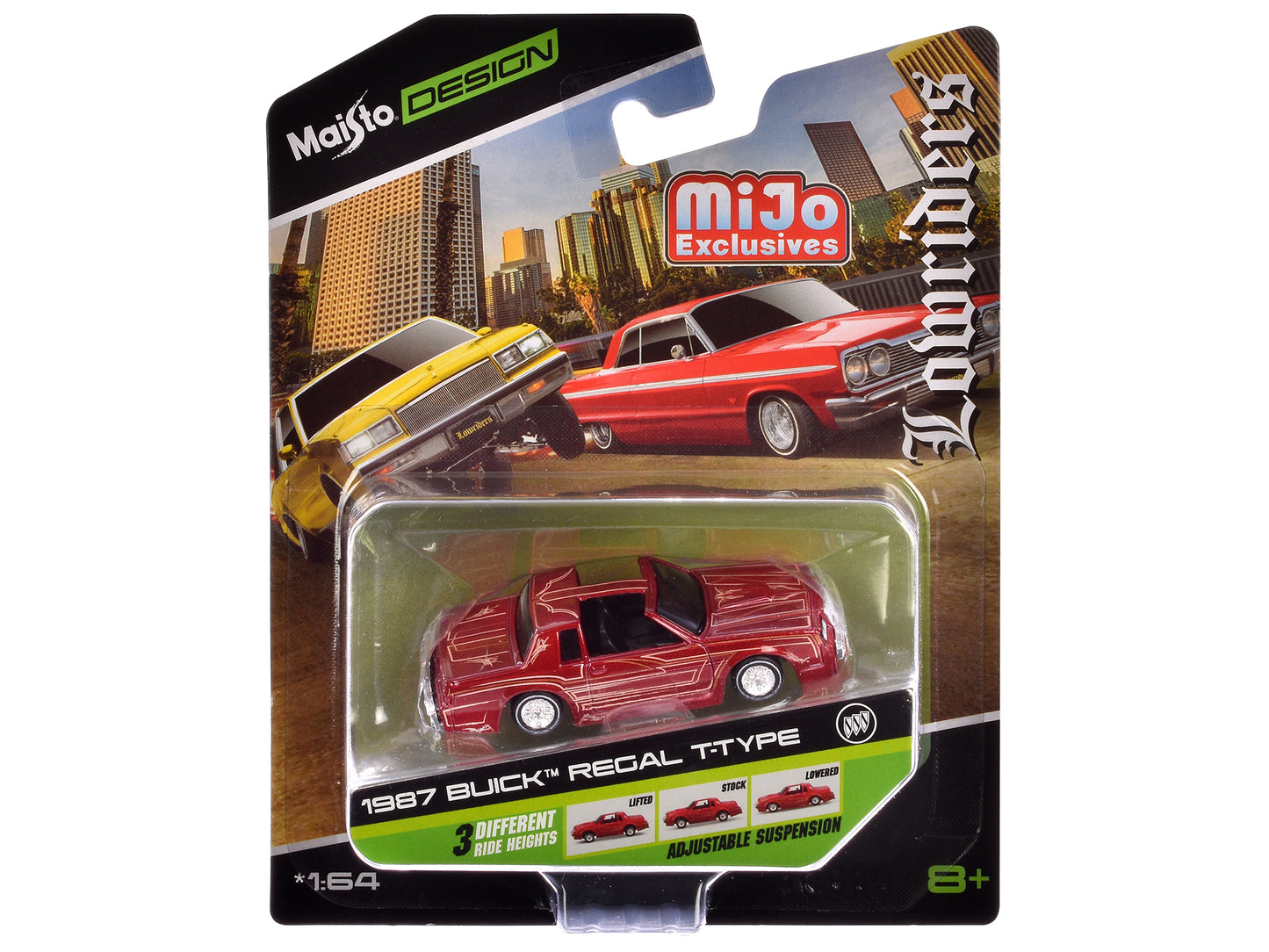 Brand new 1/64 scale diecast car model of 1987 Buick Regal T-Type Lowrider Red Metallic with Graphics "Lowriders" "Maist