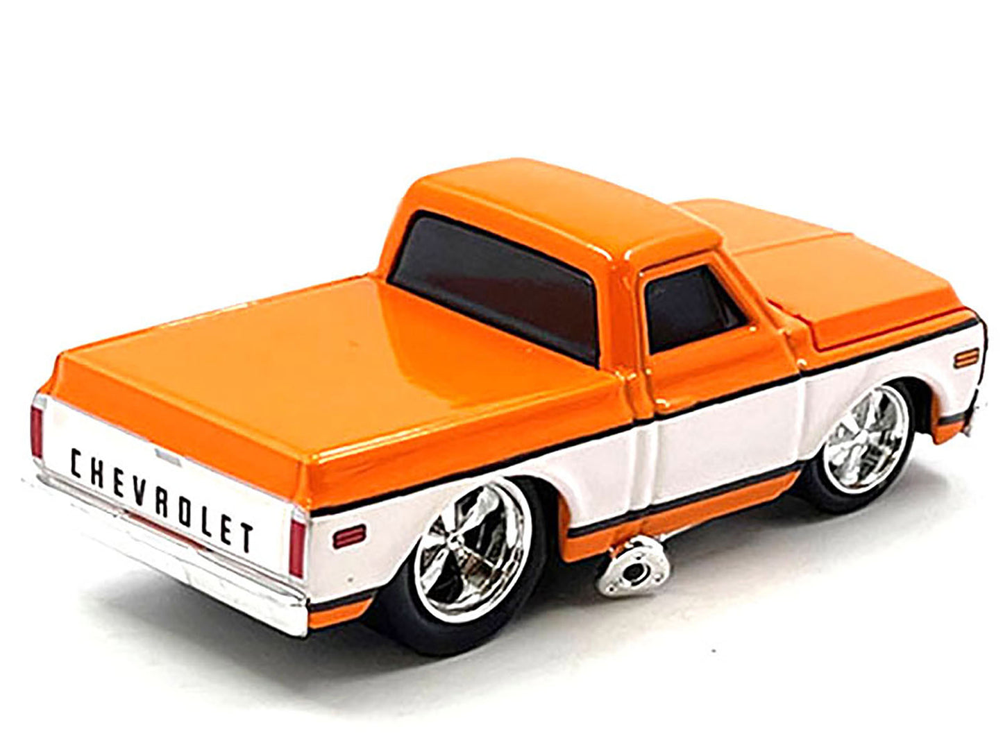 Brand new 1/64 scale diecast car model of 1972 Chevrolet C-10 Pickup Truck Orange and White die cast model car by Muscle