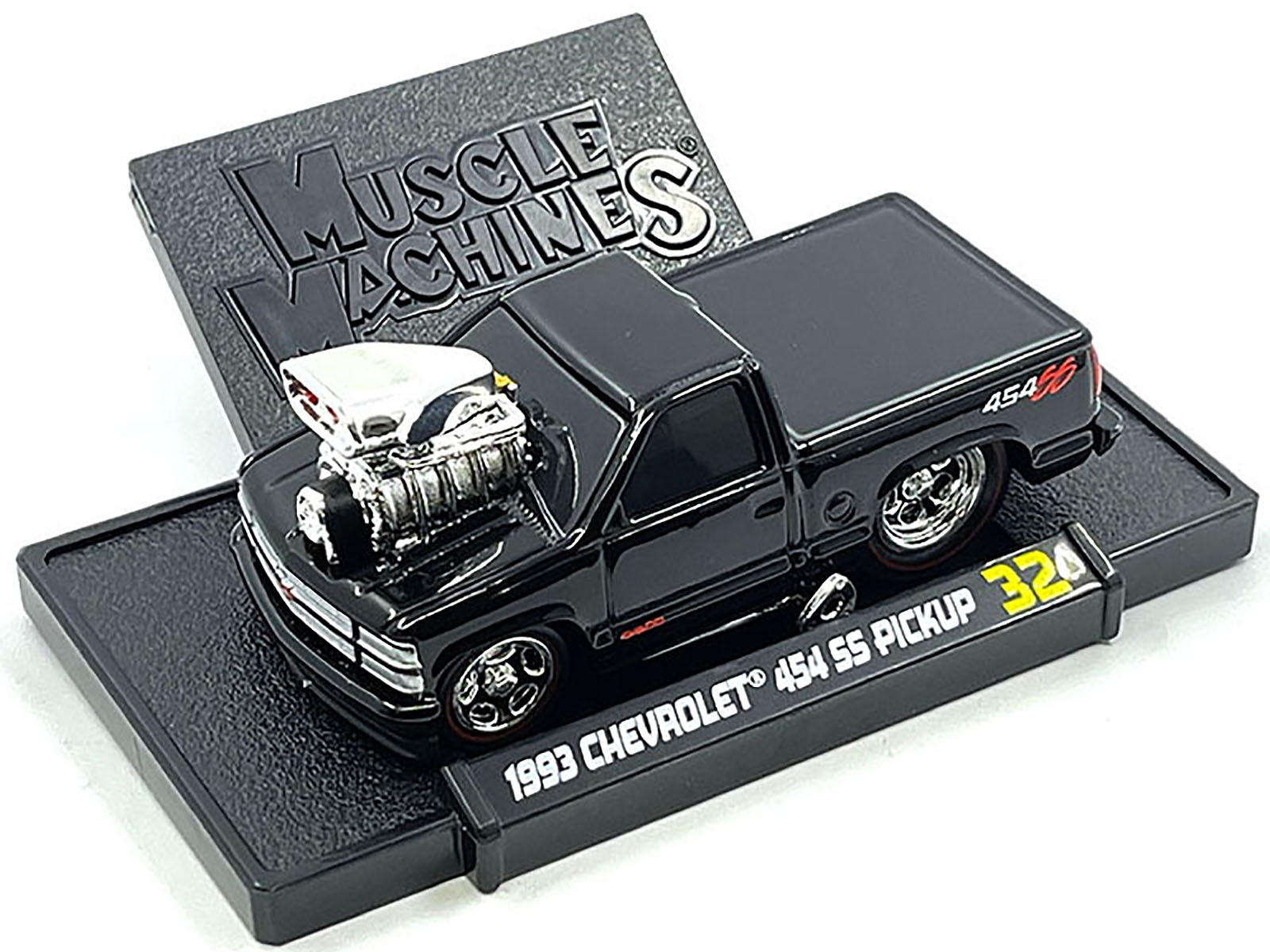 Brand new 1/64 scale diecast car model of 1993 Chevrolet 454 SS Pickup Truck Black die cast model car by Muscle Machines