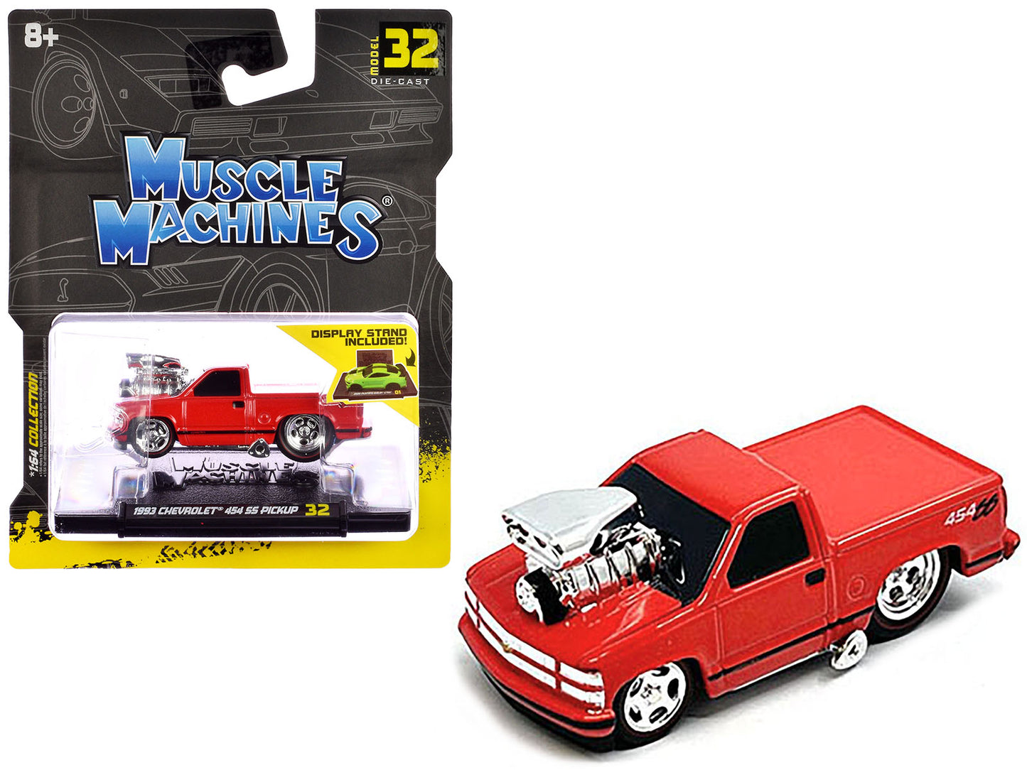 Brand new 1/64 scale diecast car model of 1993 Chevrolet 454 SS Pickup Truck Red die cast model car by Muscle Machines.
