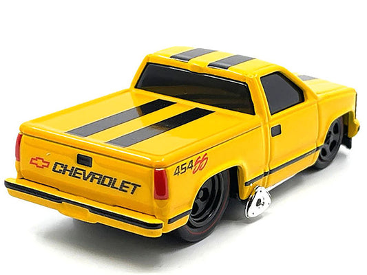 Brand new 1/64 scale diecast car model of 1993 Chevrolet 454 SS Pickup Truck Yellow with Black Stripes die cast model ca