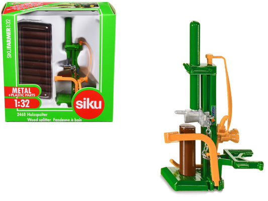 A green diecast scale model of a log splitter