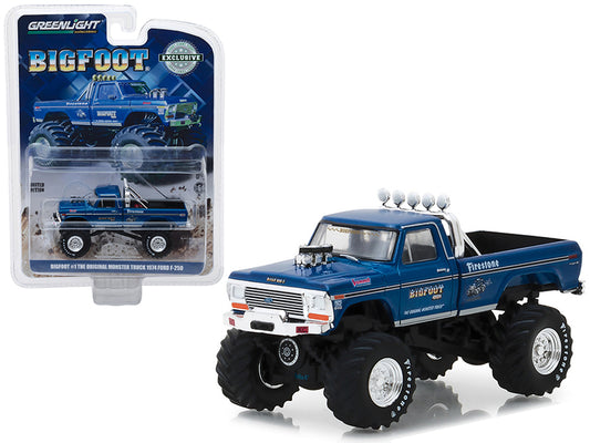 Brand new 1/64 scale diecast car model of 1974 Ford F-250 Monster Truck Bigfoot #1 Blue "The Original Monster Truck" (19