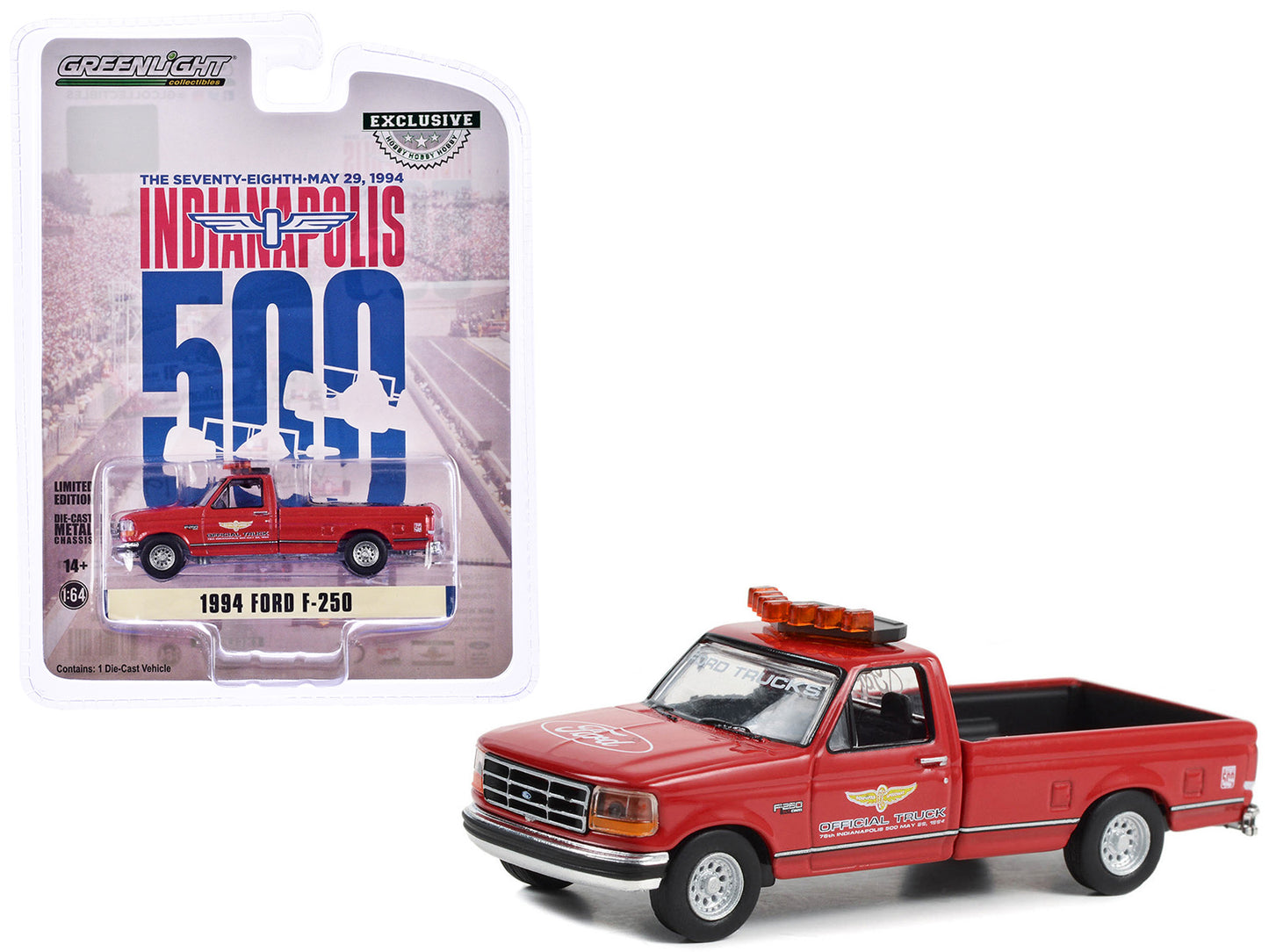 Brand new 1/64 scale diecast car model of 1994 Ford F-250 Pickup Truck Red "78th Annual Indianapolis 500 Mile Race Offic