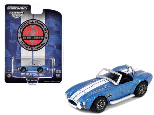 Brand new 1/64 scale diecast car model of 1965 Shelby Cobra 427 SC Guardsman Blue Metallic with White Stripes "Carroll S