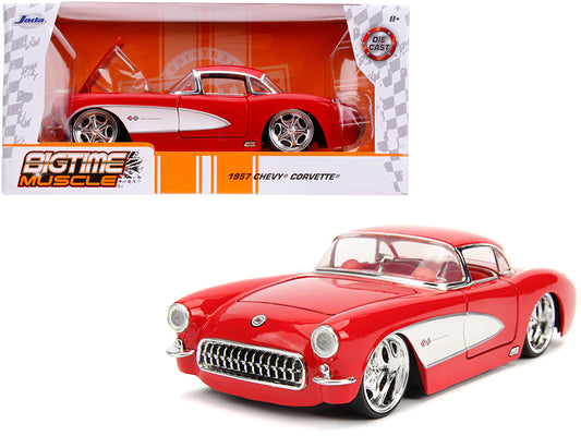 Brand new 1/24 scale diecast car model of 1957 Chevrolet Corvette Red with Red Interior "Bigtime Muscle" Series die cast