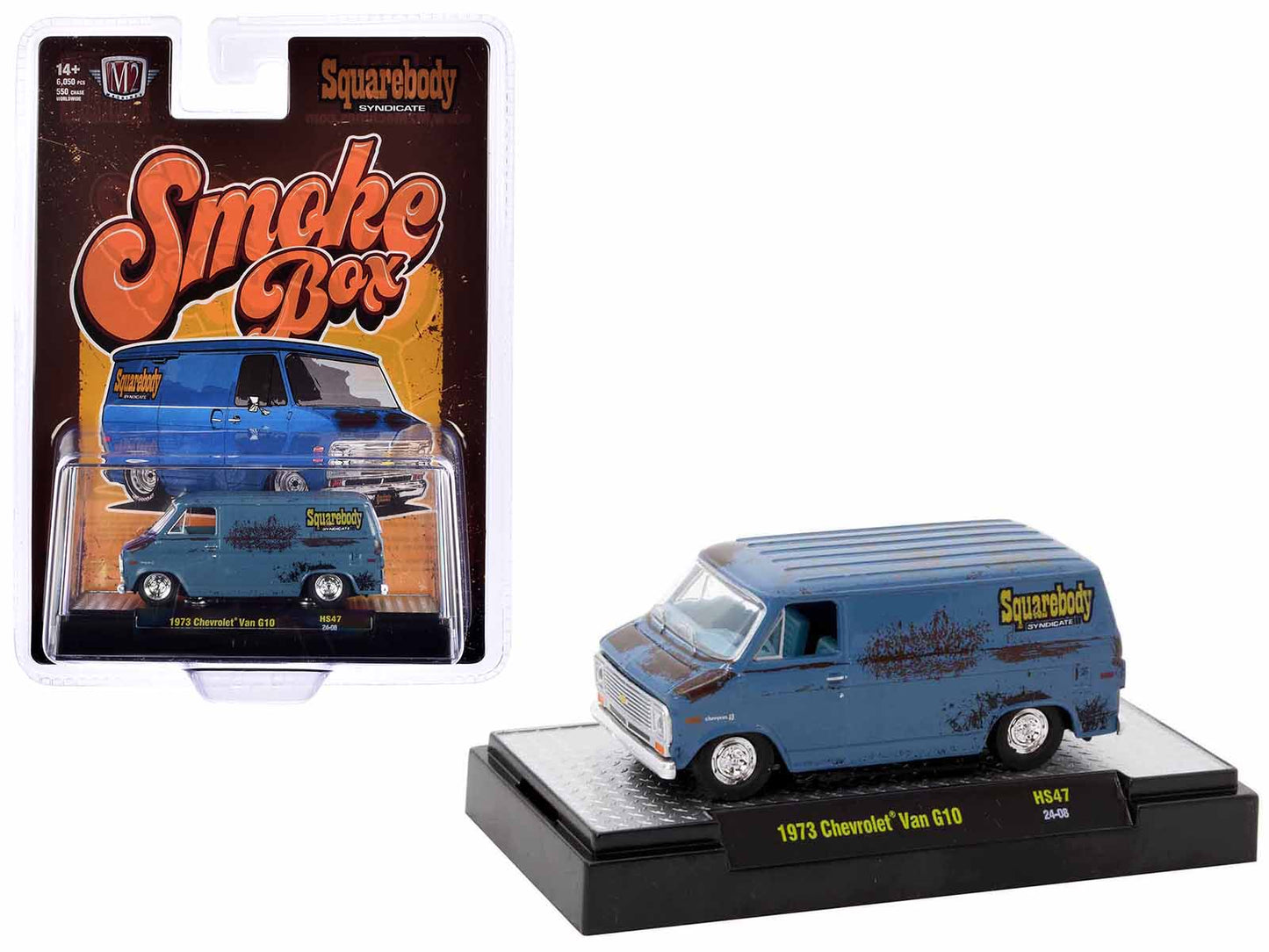 Brand new 1/64 scale diecast model of 1973 Chevrolet G10 Van Blue (Rusted) with Blue Interior "Smoke Box" Limited Editio