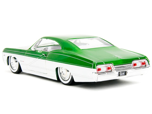 Brand new 1/24 scale diecast car model of 1967 Chevrolet Impala SS Green Metallic and White with White Interior Bigtime Muscle Series die ca