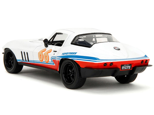 Brand new 1/24 scale diecast car model of 1966 Chevrolet Corvette #66 "Racing Spirit" White with Graphics "Bigtime Muscl