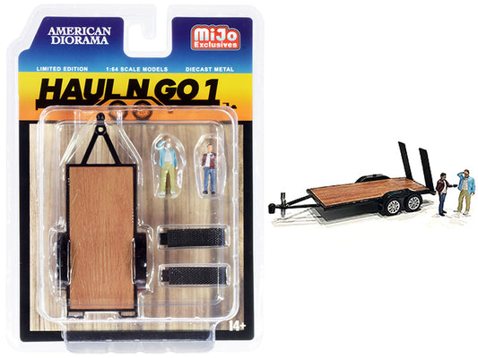 Brand new 1/64 scale diecast models of "Haul N Go 1" Trailer and 2 Figurines Diecast Set of 3 pieces for 1/64 scale mode