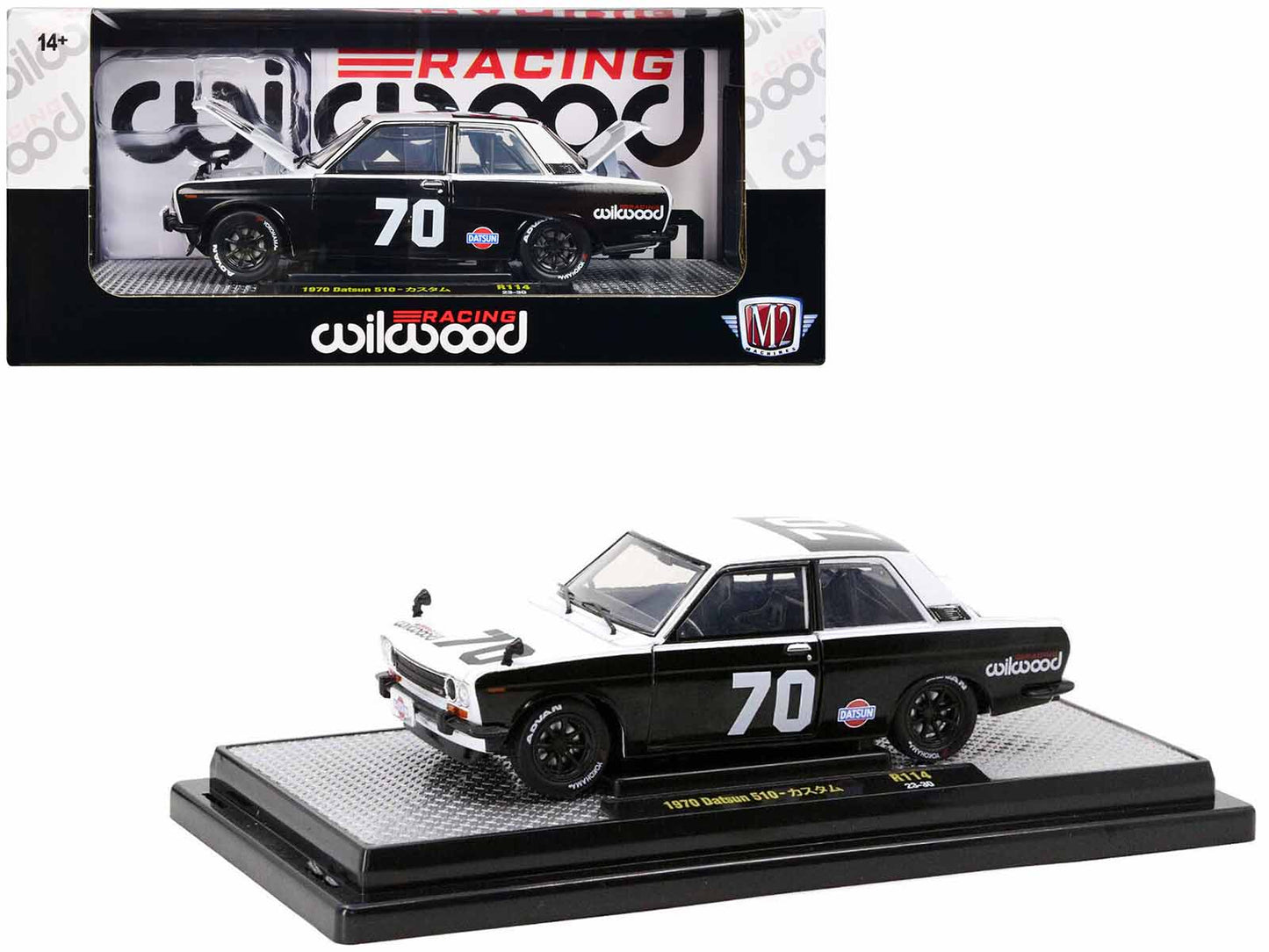 Brand new 1/24 scale diecast car model of 1970 Datsun 510 #70 Black and White "Wilwood Racing" Limited Edition to 6000 p