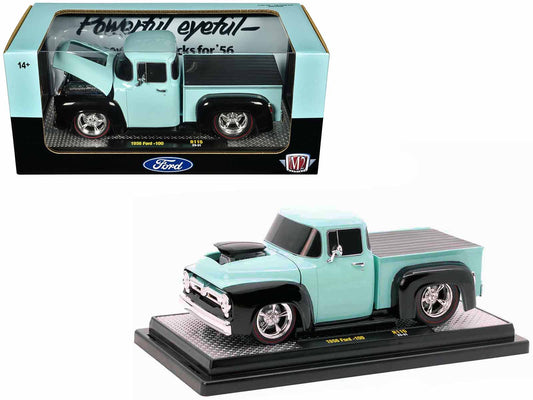 Brand new 1/24 scale diecast car model of 1956 Ford F-100 Pickup Truck Light Blue and Black Limited Edition to 6250 piec