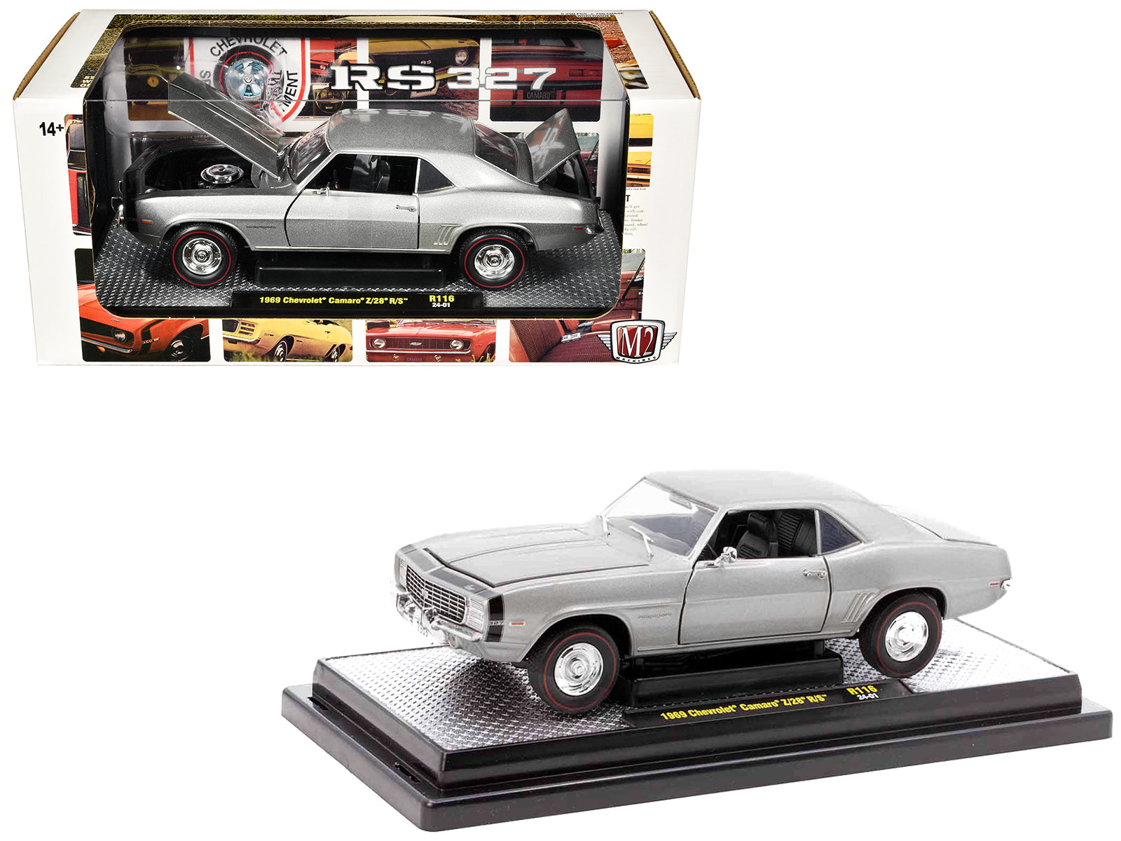 Brand new 1/24 scale diecast car model of 1969 Chevrolet Camaro Z/28 R/S Silver Metallic Limited Edition to 5250 pieces 