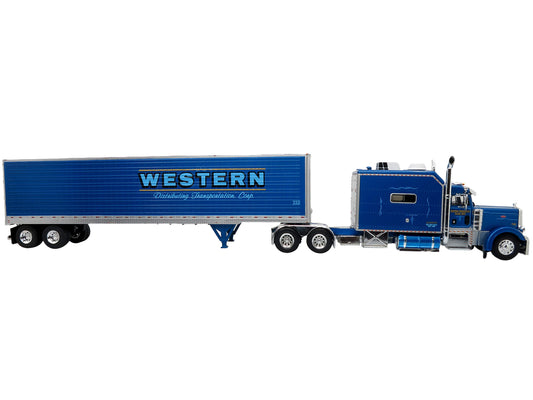 Brand new 1/43 scale diecast model of Peterbilt 379 Tractor Truck with Trailer Blue Metallic "Western Distributing Trans