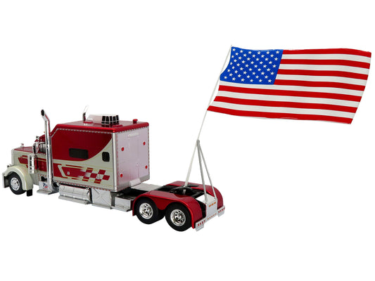 Brand new 1/43 scale diecast model of 1997 Peterbilt 379 Tractor Truck White and Red Metallic with American Flag Limited