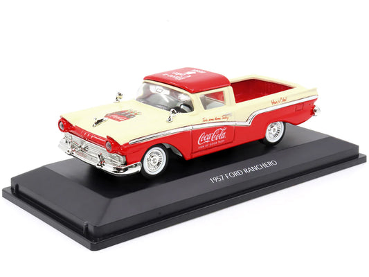 Brand new 1/43 scale diecast car model of 1957 Ford Ranchero "Coca-Cola" Red and Cream die cast model car by Motorcity C