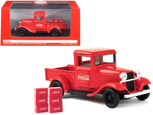 Brand new 1/43 scale diecast car model of 1934 Ford Model A Pickup Truck Red with 6 Bottle Cartons Coca-Cola die cast model car by Motorcity