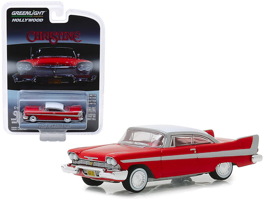 Brand new 1/64 scale car model of 1958 Plymouth Fury Red with White Top "Christine" (1983) Movie "Hollywood Series" Rele
