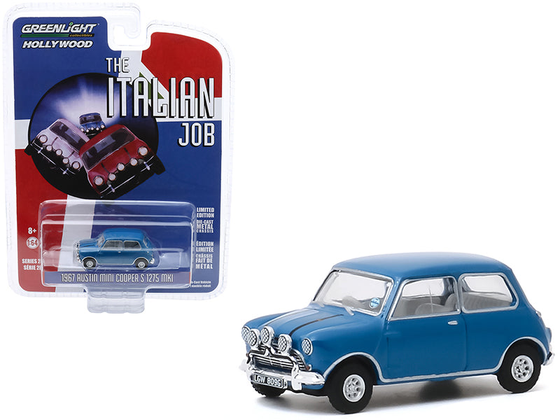 Brand new 1/64 scale diecast car model of 1967 Austin Mini Cooper S 1275 MkI Blue "The Italian Job" (1969) Movie "Hollyw