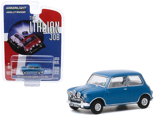 Brand new 1/64 scale diecast car model of 1967 Austin Mini Cooper S 1275 MkI Blue "The Italian Job" (1969) Movie "Hollyw