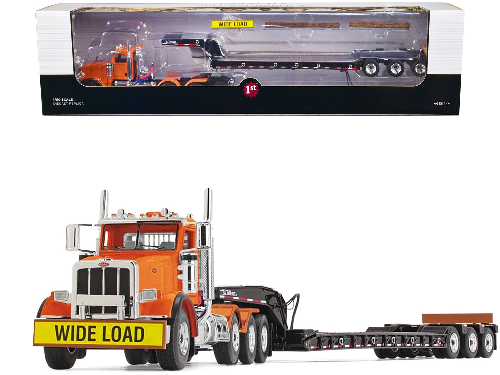 Peterbilt 367 Day Cab Orange Diecast Model Tractor Trailer 