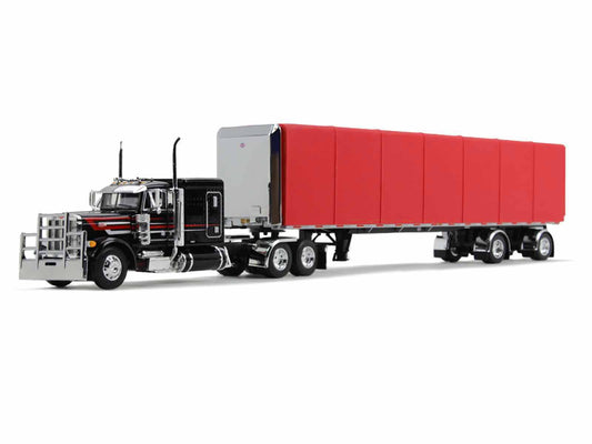 Peterbilt 379 w 63 Flat Top Sleeper 1:64 Scale Black Diecast Model Tractor Trailer