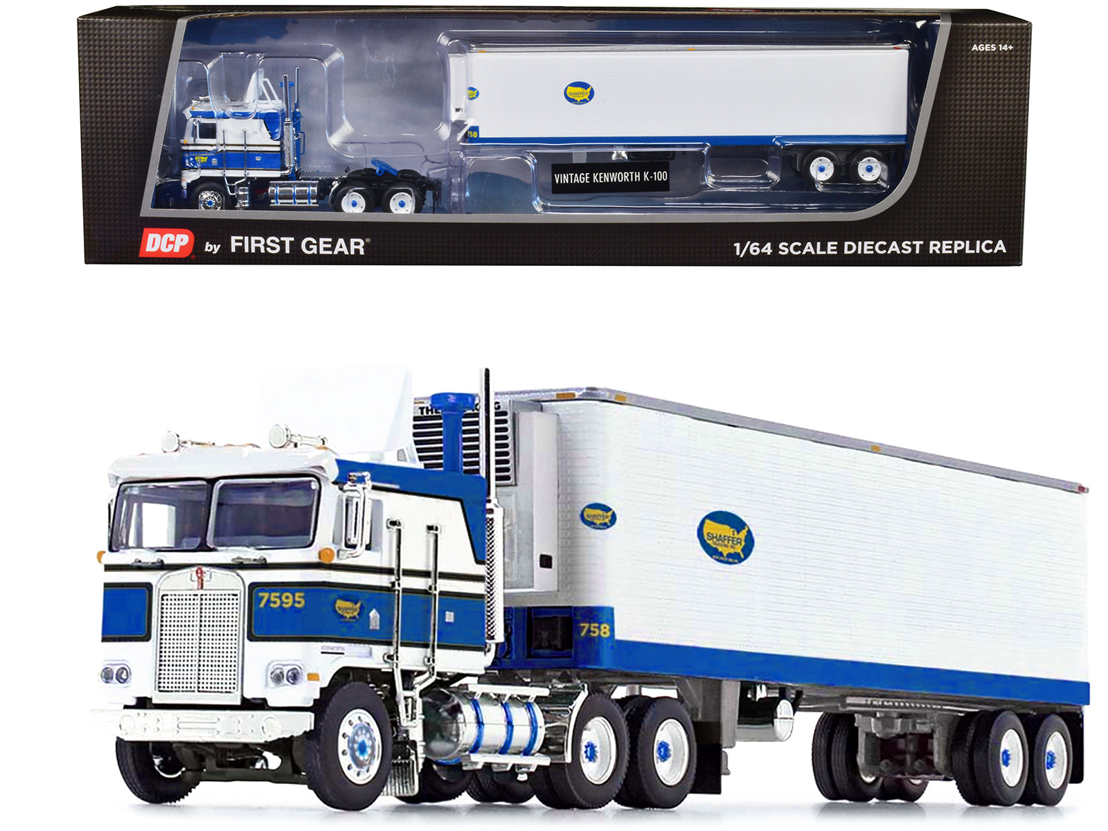 Kenworth K100 COE Flat Blue Diecast Model Tractor Trailer 