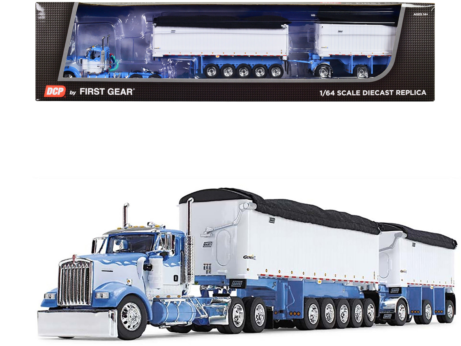 Kenworth W900L Day Cab Blue Diecast Model Tractor Trailer 