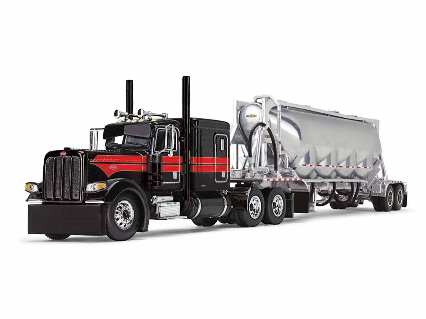 Peterbilt 389 w 63 Flat Top Sleeper 1:64 Scale Black Diecast Model Tanker Truck