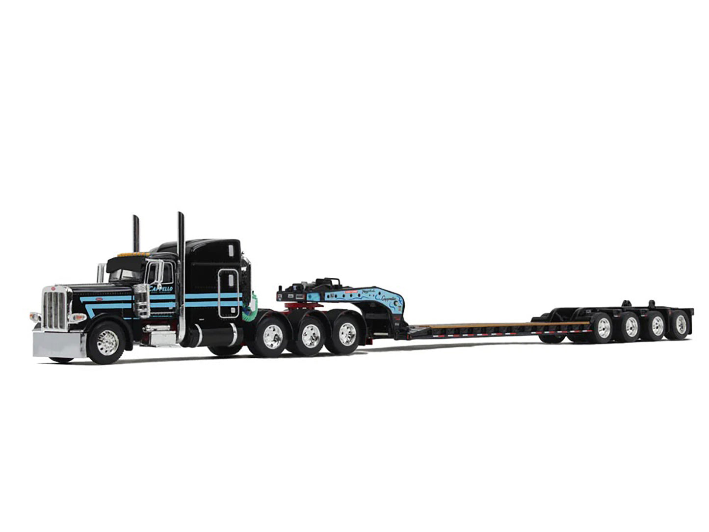 Peterbilt 389 w 63 Mid-Roof Sleeper 1:64 Scale Black Diecast Model Tractor Trailer