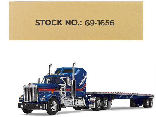 Kenworth W900A w Aerodyne Blue Diecast Model Flatbed Truck 