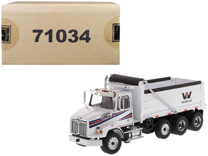 Brand new 1/50 scale diecast model of Western Star 4700 SB Dump Truck White die cast model by Diecast Masters.
Brand new box.
Real rubber 