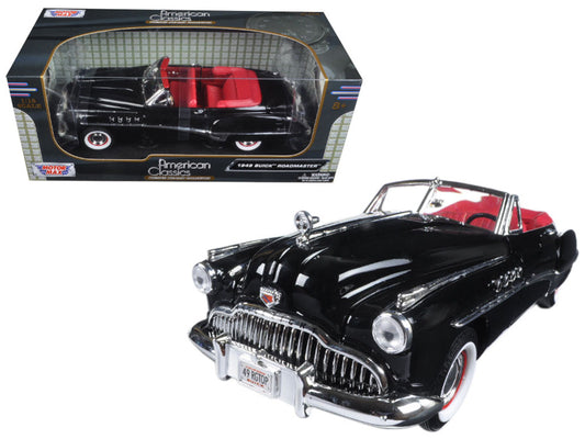 Brand new 1/18 scale diecast car model of 1949 Buick Roadmaster Black with Red Interior die cast model car by Motormax.
Brand new box.
Rea