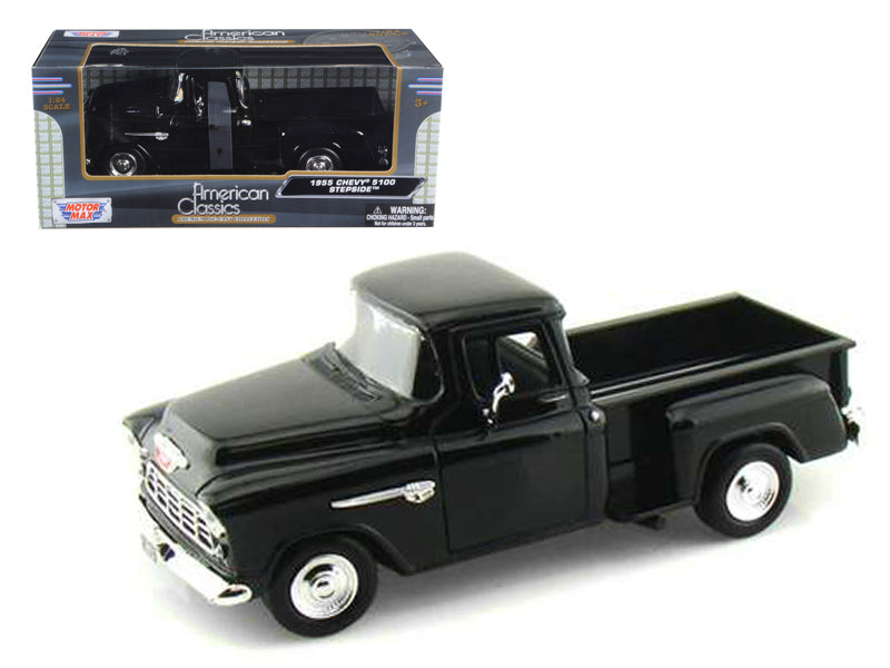 1955 Chevrolet 5100 Stepside Black Diecast Model Pickup Truck 