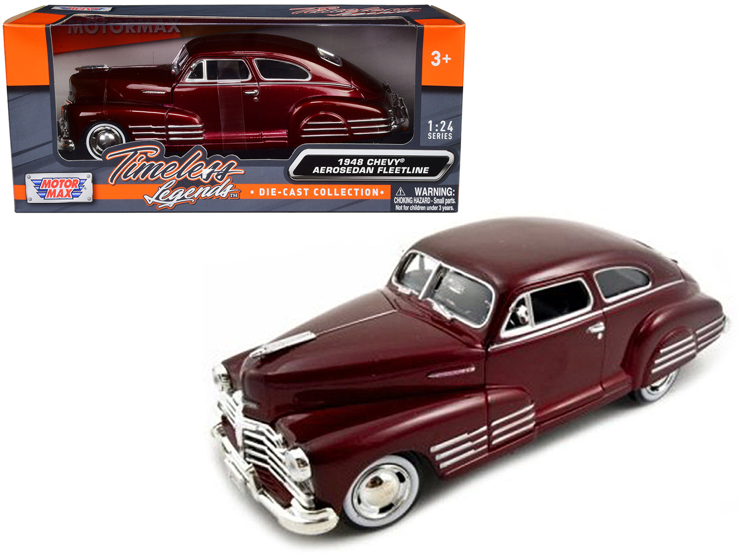 Brand new 1/24 scale diecast car model of 1948 Chevrolet Aerosedan Fleetline Dark Red Metallic die cast model car by Motormax.
Brand new bo