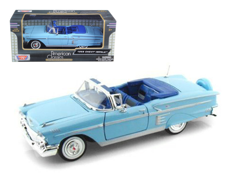 1958 Chevrolet Impala Convertible Blue Diecast Model Car 