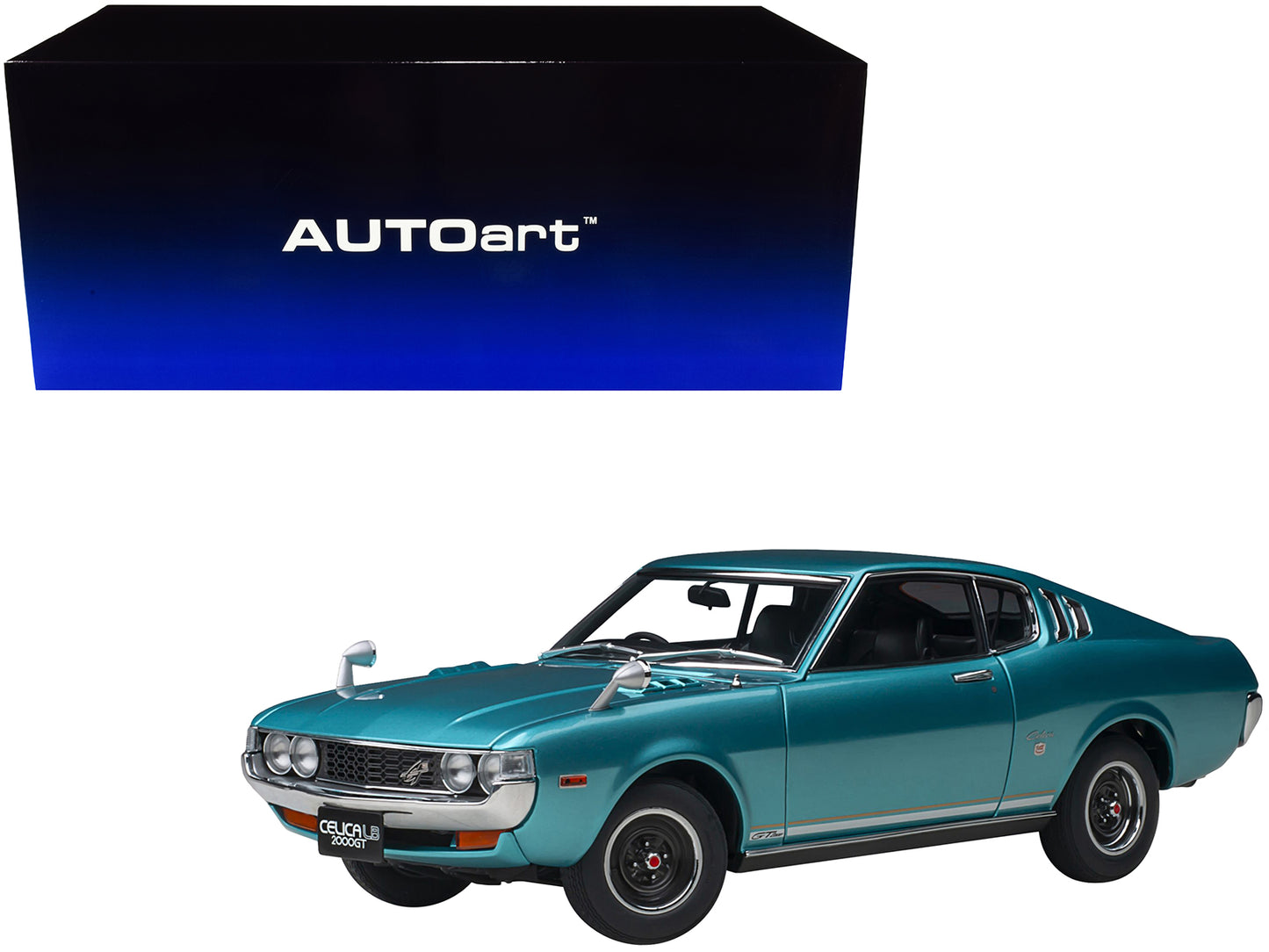 Brand new 1/18 scale car model of 1973 Toyota Celica Liftback 2000GT (RA25) RHD (Right Hand Drive) Turquoise Blue Metall