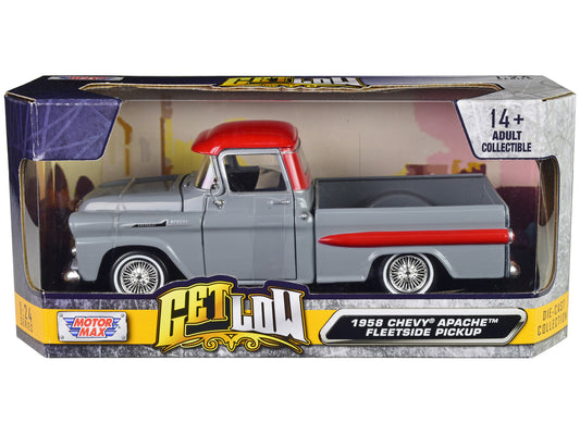 1958 Chevrolet Apache Fleetside Gray Diecast Model Pickup Truck Lowriders