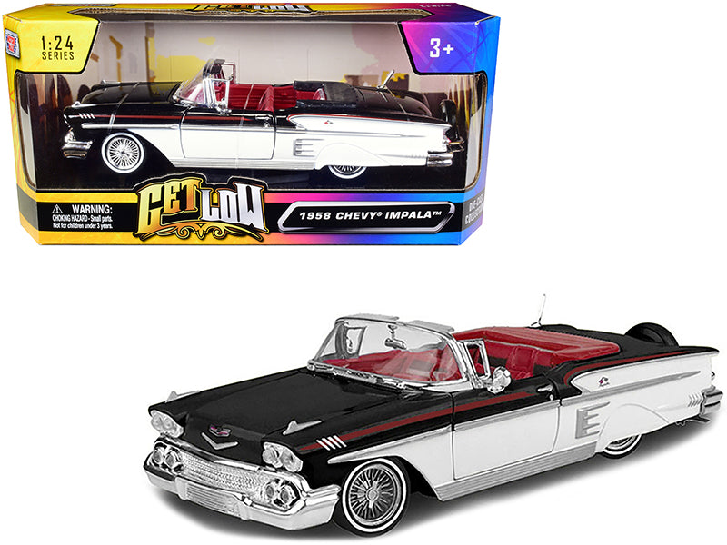 1958 Chevrolet Impala Convertible Black & White Diecast Model Car Lowriders