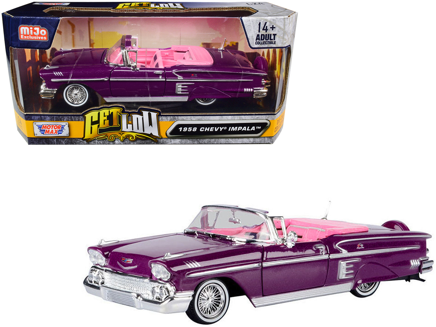 1958 Chevrolet Impala Convertible Purple Diecast Model Car Lowriders