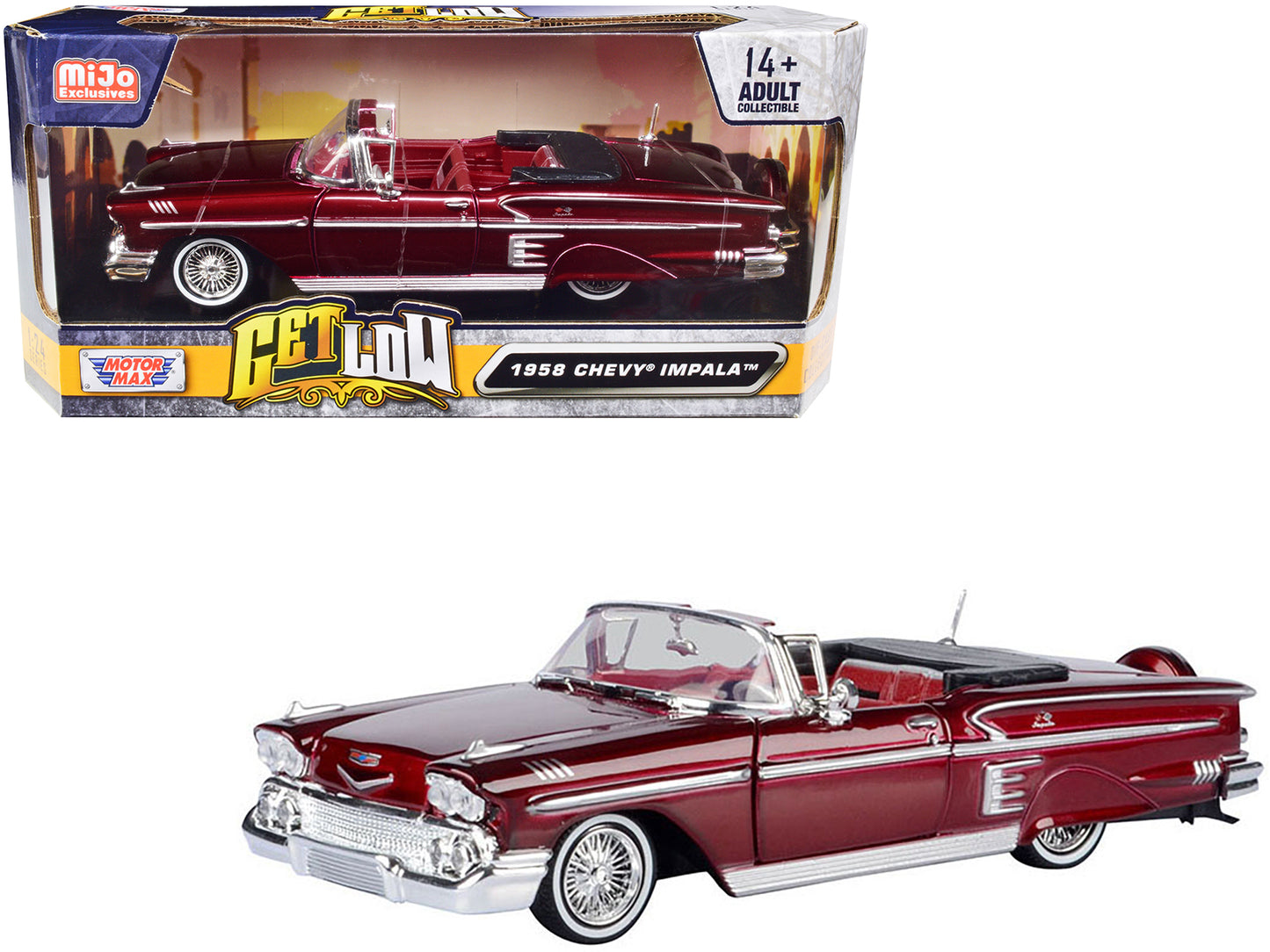 1958 Chevrolet Impala Convertible Red Diecast Model Car Lowriders