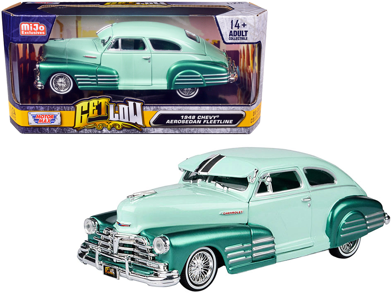 1948 Chevrolet Aerosedan Fleetside Green Diecast Model Car Lowriders