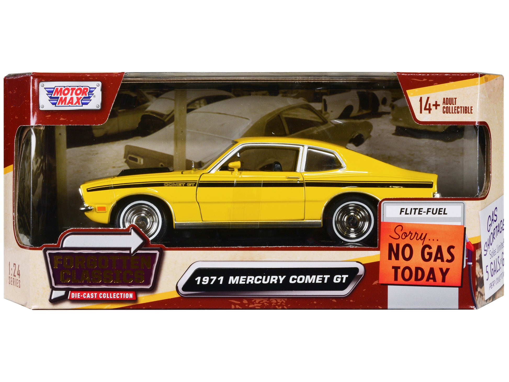 Brand new 1/24 scale diecast car model of 1971 Mercury Comet GT Yellow with Black Stripes "Forgotten Classics" Series di