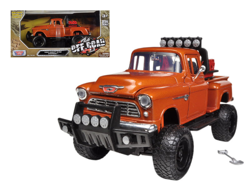 1955 Chevrolet 5100 Stepside Orange Diecast Model Pickup Truck 