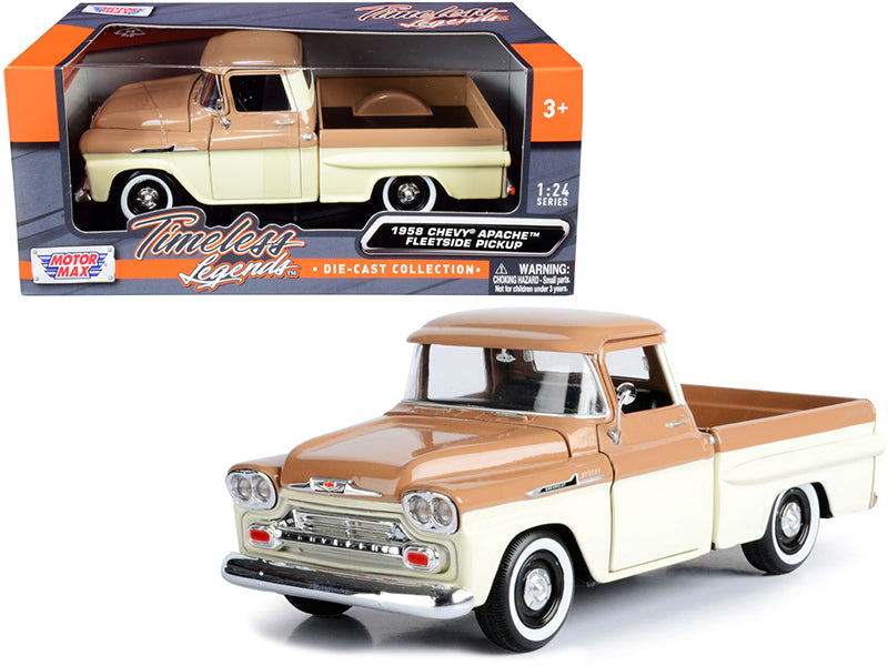 Brand new 1/24 scale diecast car model of 1958 Chevrolet Apache Fleetside Pickup Truck Brown and Beige die cast model car by Motormax.
Bran