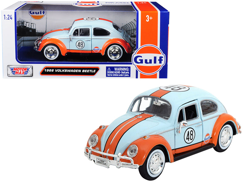 Brand new 1/24 scale diecast car model of 1966 Volkswagen Beetle #48 with "Gulf" Livery Light Blue with Orange Stripe di