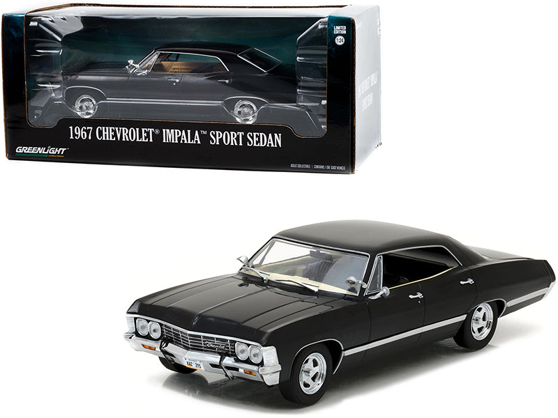 Brand new 1/24 scale diecast car model of 1967 Chevrolet Impala Sport Sedan Tuxedo Black die cast model car by Greenligh